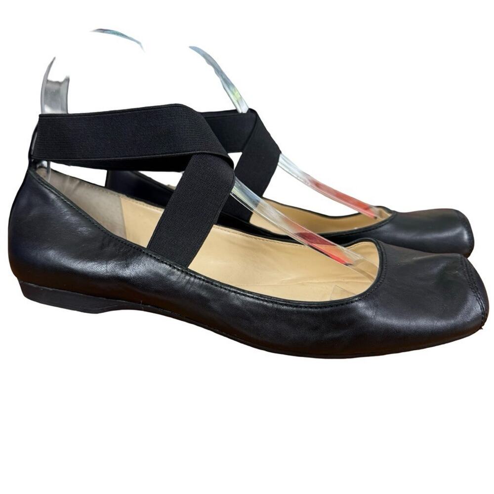 Jessica Simpson Mandalaye Black Leather Ballet Flats Ankle Strap Shoes sz 8 M